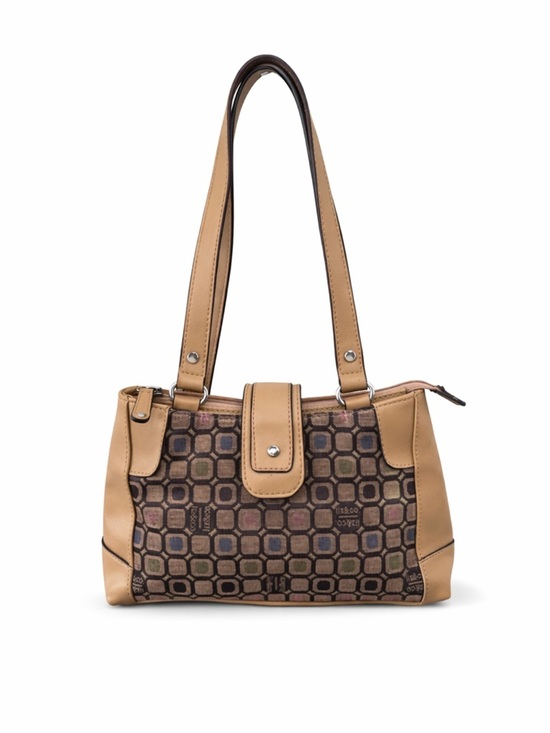 liz & co. Handbags - Vintage Liz & Co. Brown Geometric Shoulder Bag With Leather Look Trim Y2K
